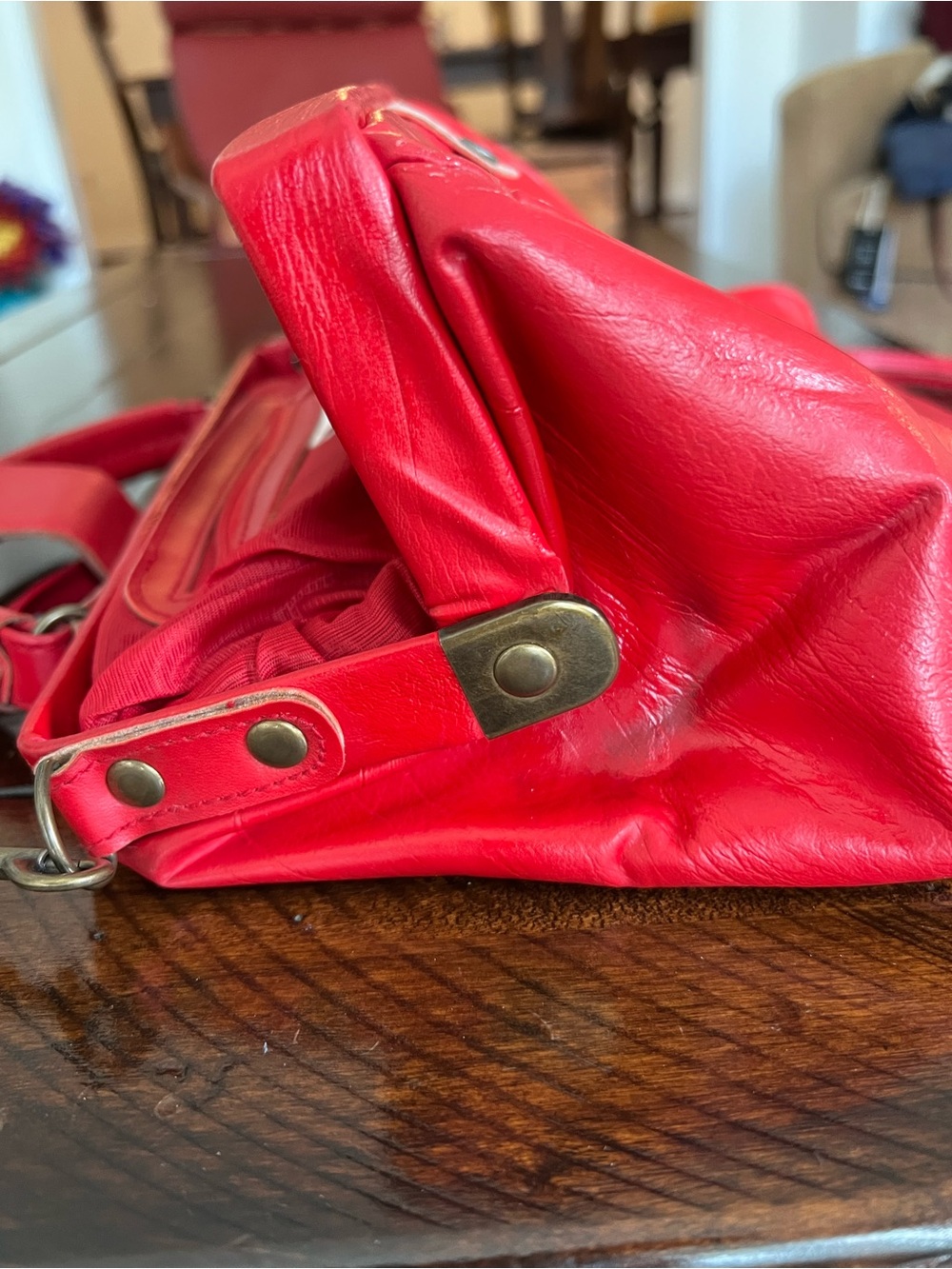Vintage Capezio Red Leather Doctor Bag Satchel Crossbody Top Handle Purse - Picture 11 of 12